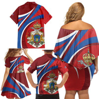 Second Empire of Haiti Personalized Family Matching Off Shoulder Short Dress and Hawaiian Shirt Imperial Flag of Haiti 1849-1859
