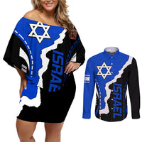Israel Couples Matching Off Shoulder Short Dress and Long Sleeve Button Shirts Stars of David Sporty Style LT9 - Wonder Print Shop