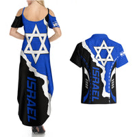 Israel Couples Matching Summer Maxi Dress and Hawaiian Shirt Stars of David Sporty Style LT9 - Wonder Print Shop