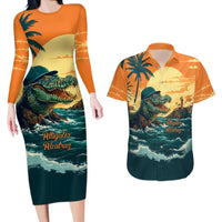 Everglades Alligator Alcatraz Vintage Couples Matching Long Sleeve Bodycon Dress and Hawaiian Shirt - Wonder Print Shop