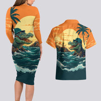 Everglades Alligator Alcatraz Vintage Couples Matching Long Sleeve Bodycon Dress and Hawaiian Shirt - Wonder Print Shop