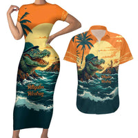 Everglades Alligator Alcatraz Vintage Couples Matching Short Sleeve Bodycon Dress and Hawaiian Shirt - Wonder Print Shop