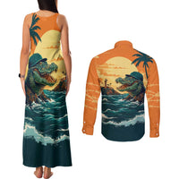 Everglades Alligator Alcatraz Vintage Couples Matching Tank Maxi Dress and Long Sleeve Button Shirt - Wonder Print Shop