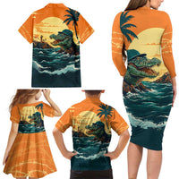 Everglades Alligator Alcatraz Vintage Family Matching Long Sleeve Bodycon Dress and Hawaiian Shirt - Wonder Print Shop