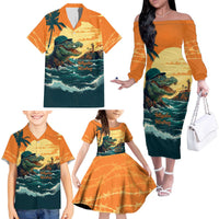 Everglades Alligator Alcatraz Vintage Family Matching Off The Shoulder Long Sleeve Dress and Hawaiian Shirt - Wonder Print Shop