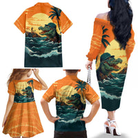 Everglades Alligator Alcatraz Vintage Family Matching Off The Shoulder Long Sleeve Dress and Hawaiian Shirt - Wonder Print Shop