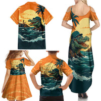 Everglades Alligator Alcatraz Vintage Family Matching Summer Maxi Dress and Hawaiian Shirt - Wonder Print Shop