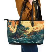 Everglades Alligator Alcatraz Vintage Leather Tote Bag - Wonder Print Shop
