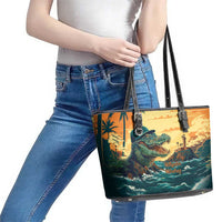 Everglades Alligator Alcatraz Vintage Leather Tote Bag - Wonder Print Shop