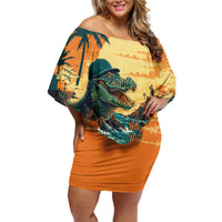 Everglades Alligator Alcatraz Vintage Off Shoulder Short Dress - Wonder Print Shop