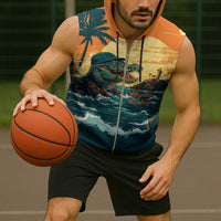 Everglades Alligator Alcatraz Vintage Sleeveless Zip Hoodie - Wonder Print Shop