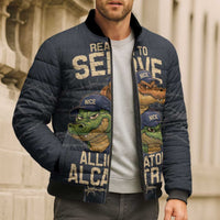 Ready To Serve Alligator Alcatraz Bomber Puffer Jacket - Wonder Print Shop