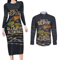 Ready To Serve Alligator Alcatraz Couples Matching Long Sleeve Bodycon Dress and Long Sleeve Button Shirt - Wonder Print Shop