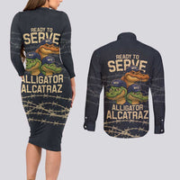 Ready To Serve Alligator Alcatraz Couples Matching Long Sleeve Bodycon Dress and Long Sleeve Button Shirt - Wonder Print Shop