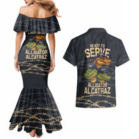Ready To Serve Alligator Alcatraz Couples Matching Mermaid Dress and Hawaiian Shirt - Wonder Print Shop