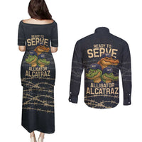 Ready To Serve Alligator Alcatraz Couples Matching Puletasi and Long Sleeve Button Shirt - Wonder Print Shop