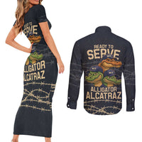 Ready To Serve Alligator Alcatraz Couples Matching Short Sleeve Bodycon Dress and Long Sleeve Button Shirt - Wonder Print Shop
