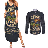 Ready To Serve Alligator Alcatraz Couples Matching Summer Maxi Dress and Long Sleeve Button Shirt - Wonder Print Shop