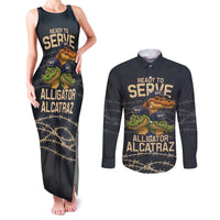Ready To Serve Alligator Alcatraz Couples Matching Tank Maxi Dress and Long Sleeve Button Shirt - Wonder Print Shop