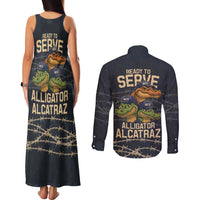 Ready To Serve Alligator Alcatraz Couples Matching Tank Maxi Dress and Long Sleeve Button Shirt - Wonder Print Shop
