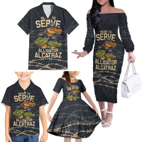 Ready To Serve Alligator Alcatraz Family Matching Off The Shoulder Long Sleeve Dress and Hawaiian Shirt - Wonder Print Shop