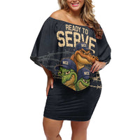 Ready To Serve Alligator Alcatraz Family Matching Off Shoulder Short Dress and Hawaiian Shirt - Wonder Print Shop