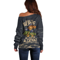 Ready To Serve Alligator Alcatraz Off Shoulder Sweater - Wonder Print Shop