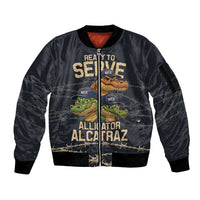 Ready To Serve Alligator Alcatraz Sleeve Zip Bomber Jacket - Wonder Print Shop