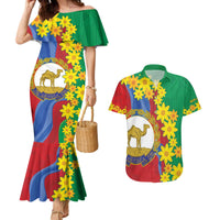 Eritrea New Year Personalized Couples Matching Mermaid Dress and Hawaiian Shirt Enkutatash Adey Abeba Flower Art LT9 - Wonder Print Shop