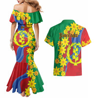 Eritrea New Year Personalized Couples Matching Mermaid Dress and Hawaiian Shirt Enkutatash Adey Abeba Flower Art LT9 - Wonder Print Shop
