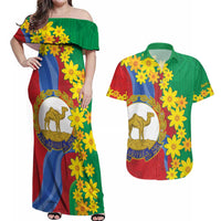 Eritrea New Year Personalized Couples Matching Off Shoulder Maxi Dress and Hawaiian Shirt Enkutatash Adey Abeba Flower Art LT9 - Wonder Print Shop