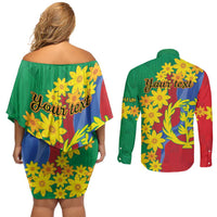 Eritrea New Year Personalized Couples Matching Off Shoulder Short Dress and Long Sleeve Button Shirt Enkutatash Adey Abeba Flower Art LT9 - Wonder Print Shop