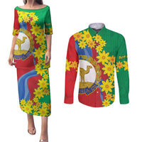 Eritrea New Year Personalized Couples Matching Puletasi and Long Sleeve Button Shirt Enkutatash Adey Abeba Flower Art LT9 - Wonder Print Shop