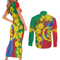 Eritrea New Year Personalized Couples Matching Short Sleeve Bodycon Dress and Long Sleeve Button Shirt Enkutatash Adey Abeba Flower Art LT9 - Wonder Print Shop