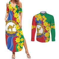 Eritrea New Year Personalized Couples Matching Summer Maxi Dress and Long Sleeve Button Shirt Enkutatash Adey Abeba Flower Art LT9 - Wonder Print Shop