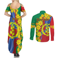 Eritrea New Year Personalized Couples Matching Summer Maxi Dress and Long Sleeve Button Shirt Enkutatash Adey Abeba Flower Art LT9 - Wonder Print Shop
