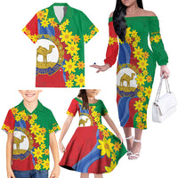 Eritrea New Year Personalized Family Matching Off The Shoulder Long Sleeve Dress and Hawaiian Shirt Enkutatash Adey Abeba Flower Art - Wonder Print Shop