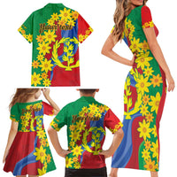 Eritrea New Year Personalized Family Matching Short Sleeve Bodycon Dress and Hawaiian Shirt Enkutatash Adey Abeba Flower Art - Wonder Print Shop