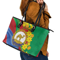 Eritrea New Year Personalized Leather Tote Bag Enkutatash Adey Abeba Flower Art - Wonder Print Shop