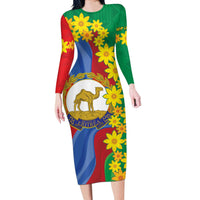 Eritrea New Year Personalized Long Sleeve Bodycon Dress Enkutatash Adey Abeba Flower Art - Wonder Print Shop
