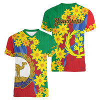 Eritrea New Year Personalized Women V-Neck T-Shirt Enkutatash Adey Abeba Flower Art - Wonder Print Shop