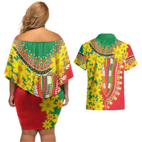 Ethiopian New Year Couples Matching Off Shoulder Short Dress and Hawaiian Shirt Enkutatash Adey Abeba Flower Art LT9 - Wonder Print Shop