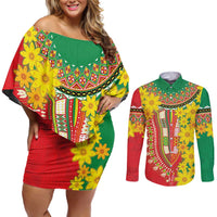 Ethiopian New Year Couples Matching Off Shoulder Short Dress and Long Sleeve Button Shirt Enkutatash Adey Abeba Flower Art LT9 - Wonder Print Shop