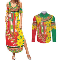 Ethiopian New Year Couples Matching Summer Maxi Dress and Long Sleeve Button Shirt Enkutatash Adey Abeba Flower Art LT9 - Wonder Print Shop