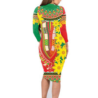 Ethiopian New Year Family Matching Long Sleeve Bodycon Dress and Hawaiian Shirt Enkutatash Adey Abeba Flower Art LT9 - Wonder Print Shop
