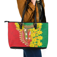 Ethiopian New Year Leather Tote Bag Enkutatash Adey Abeba Flower Art - Wonder Print Shop