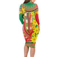 Ethiopian New Year Long Sleeve Bodycon Dress Enkutatash Adey Abeba Flower Art - Wonder Print Shop