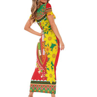 Ethiopian New Year Short Sleeve Bodycon Dress Enkutatash Adey Abeba Flower Art - Wonder Print Shop