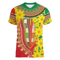 Ethiopian New Year Women V-Neck T-Shirt Enkutatash Adey Abeba Flower Art - Wonder Print Shop