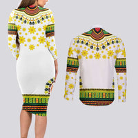 Enkutatash Dashiki and Adey Abeba Couples Matching Long Sleeve Bodycon Dress and Long Sleeve Button Shirt LT9 - Wonder Print Shop